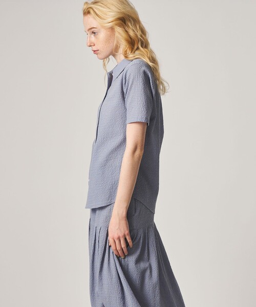 ブラウス シャツ 「Steven Alan」コットン サッカー ハーフスリーブ シャツ レディースの画像