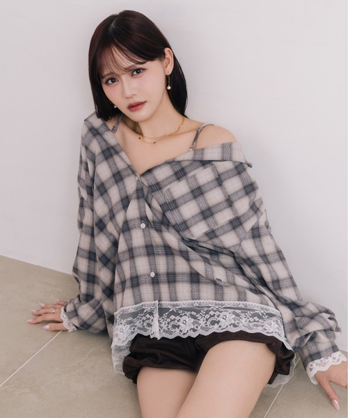 Heather（ヘザー） ブラウス シャツ 2WAYレーストリムBIGシャツ