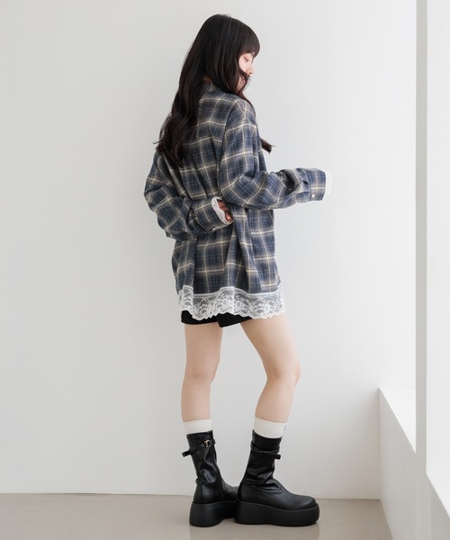 Heather（ヘザー） ブラウス シャツ 2WAYレーストリムBIGシャツ