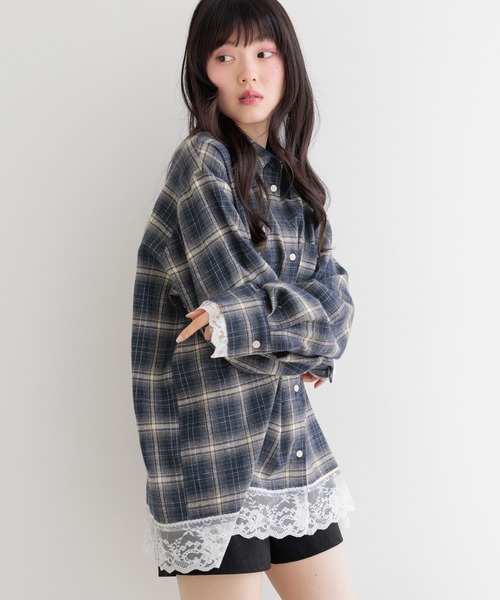 Heather（ヘザー） ブラウス シャツ 2WAYレーストリムBIGシャツ 