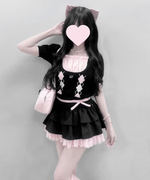【インフルエンサー企画】miko race layered skirt ブラック OLIVE des OLIVE（オリーブデオリーブ） スカート 「インフルエンサー