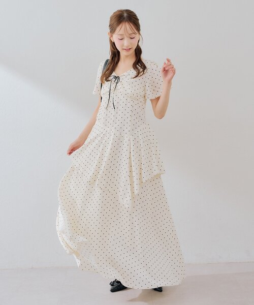 continuer de NICE CLAUP ワンピース 半袖 ドット柄アシンメトリー