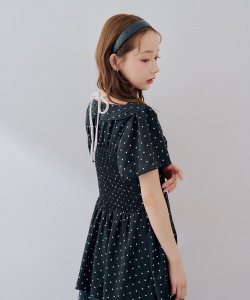 continuer de NICE CLAUP ワンピース 半袖 ドット柄アシンメトリー