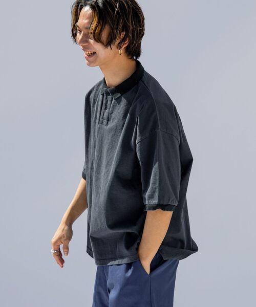 CALEE ポロシャツ ブラック ワイドシルエット SHIPS ポロシャツ 【WEB限定】SHIPS: Roots ビッグシルエット