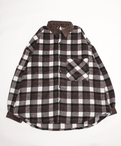 WESTSEA シャツ 衿コーデュロイ フランネルチェックシャツ メンズ