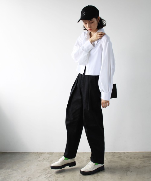 GeeRA チノパン ハイウエストタックデザインチノパンツ