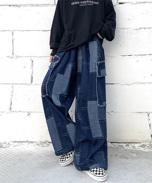 【新品】arulle ルーズワイドデニム size 1 ARULE ジーンズ 「ARULE/アルール」パッチワークワイドデニム