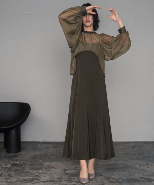 GIRL バックリボンシアーショート丈ブラウス キャミソールワンピース2点セット ガール GIRL バックリボンシアーショート丈ブラウス