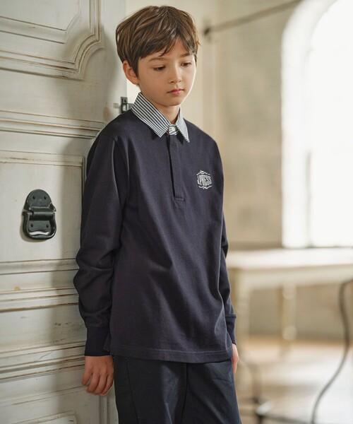 ポロシャツ 「140-170cm」柄襟ラガー 長袖ポロシャツ キッズ  