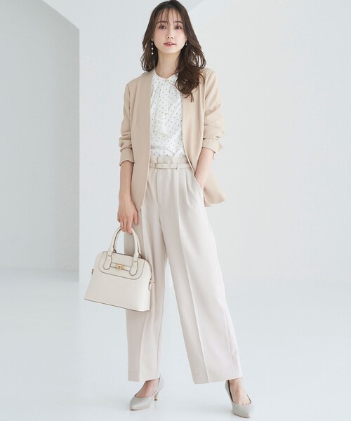 anysis 今季商品♪ベージュ ノーカラージャケット＋白ブラウスセット ANY SIS（エニィスィス） ジャケット ノーカラージャケット 「UVカット