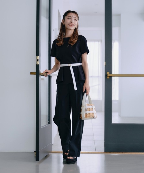 ワイドパンツ パンツ 「M Maglie le cassetto×吉田理紗コラボ」快適セミワイドパンツ レディースの画像