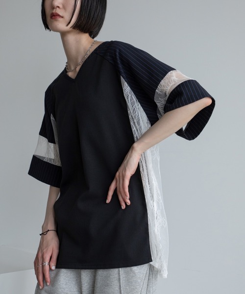 VACANCY 完売品　レース切り替え　ユニフォーム tシャツ Tシャツ レース切替ユニフォームトップス レディース