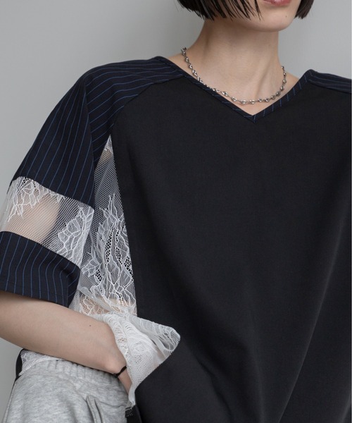 VACANCY 完売品　レース切り替え　ユニフォーム tシャツ Tシャツ レース切替ユニフォームトップス レディース