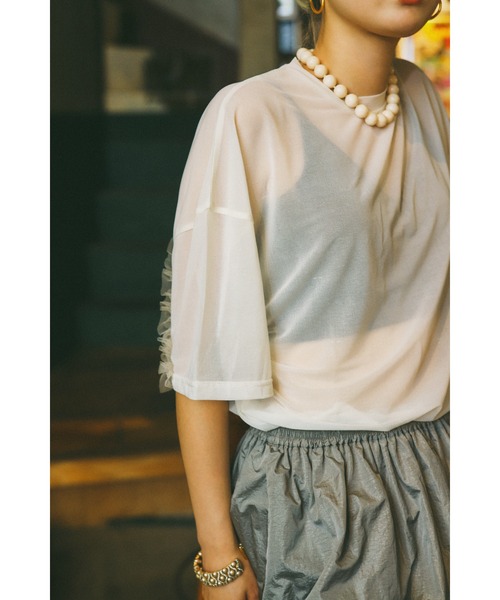 tシャツ mio yanase / Frill sheer tops  ミオ　ヤナセ/フリル　シアー　トップス レディース HeRIN.CYE tシャツ mio yanase / Frill sheer tops ミオ ヤナセ