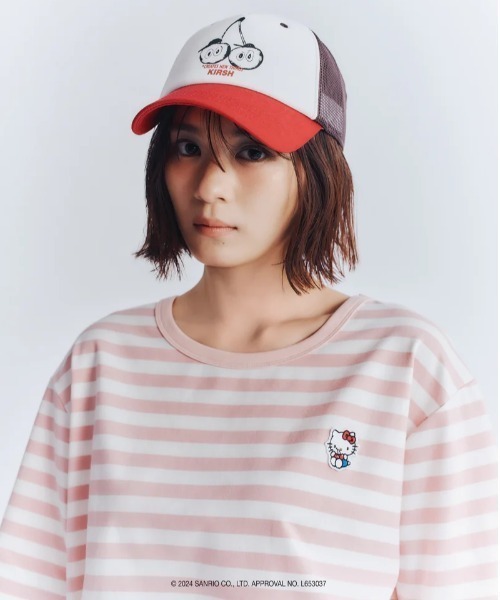 tシャツ KIRSH X HELLO KITTY STRIPE OVERFIT T-SHIRT/キルシー ハローキティ ストライプ Tシャツ レディー