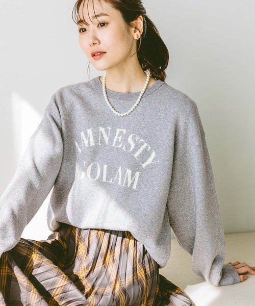 定価1万円以上引き！美品！ロゴモノグラムニットプルオーバー / ネイビー moment+ ニット セーター 「累計販売枚数1万枚突破！」3Gピコ