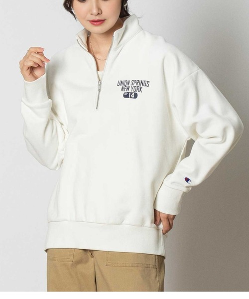 トレーナー スウェット 「Champion」プリントハーフZIP レディース Champion トレーナー スウェット 「Champion」プリントハーフZIP