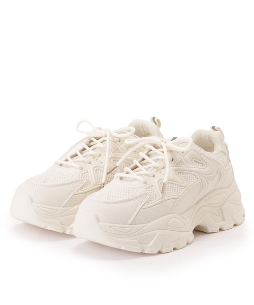 レディース厚底靴 Lace Ladies スニーカー プルストラップ付き ボリューム