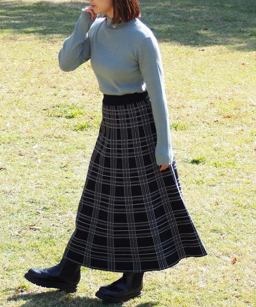 cepo（セポ） スカート ジャガードチェックニットフレアースカート