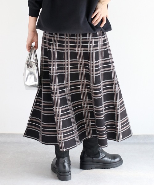 cepo（セポ） スカート ジャガードチェックニットフレアースカート