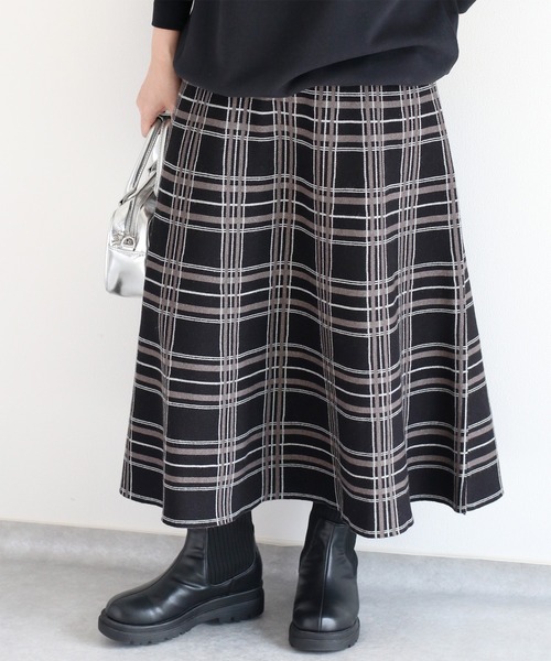 cepo（セポ） スカート ジャガードチェックニットフレアースカート