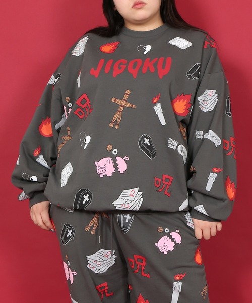 PUNYUS トレーナー スウェット 天国と地獄総柄スウェット レディース