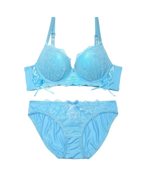 ブラジャー ショーツセット スパークル リボン レースアップ 育乳 脇高