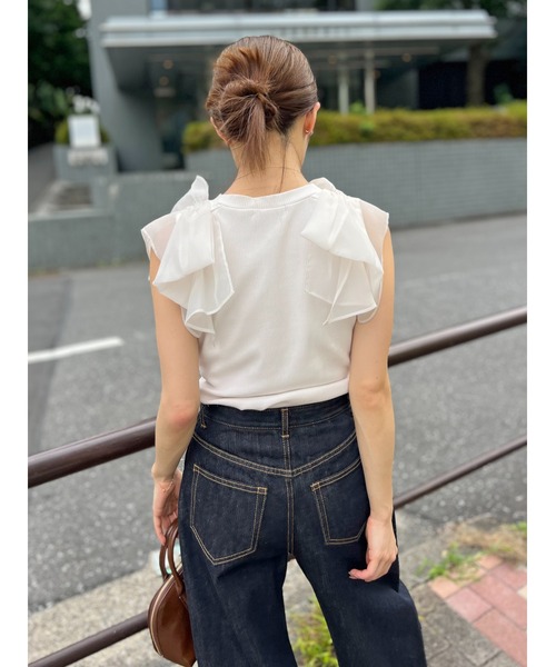 スナイデル リボンスリーブカットソー BLK Fサイズ スナイデル SNIDEL リボンスリーブカットソー （BLK