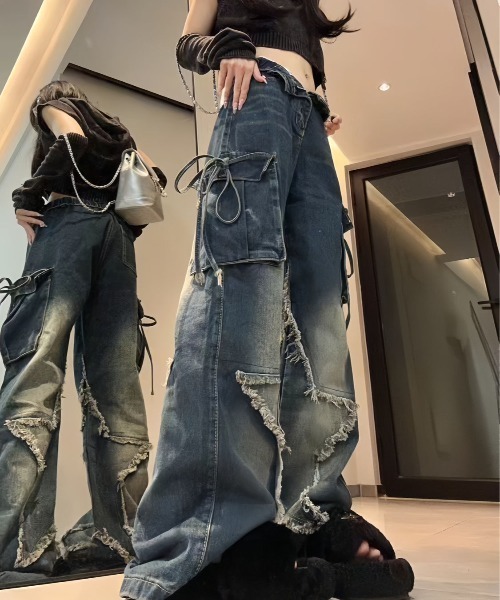 lilful ジーンズ デニム デニムパンツ スターダメージワッペン