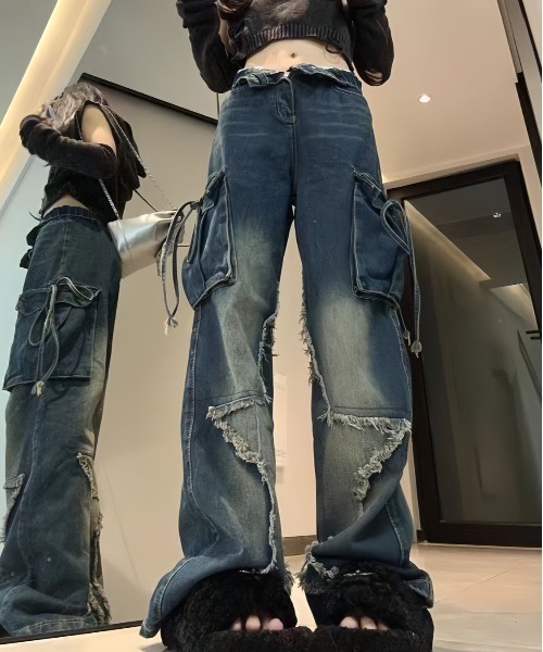 lilful ジーンズ デニム デニムパンツ スターダメージワッペン