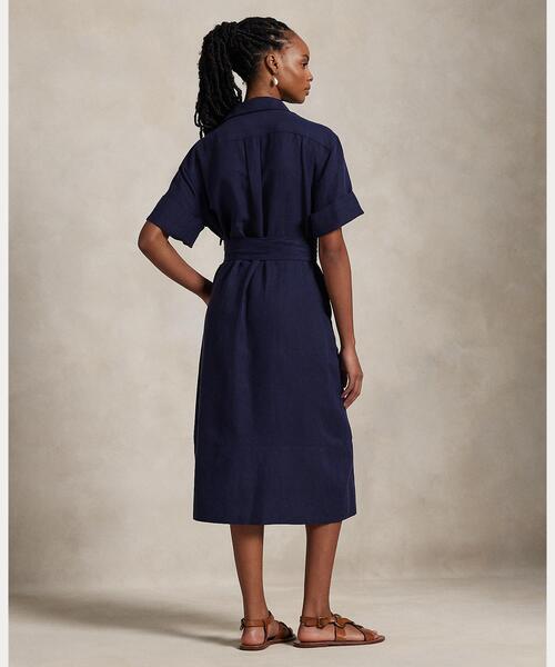 【POLO RALPH LAUREN】ベルト付き シルクブランド シャツドレス POLO RALPH LAUREN シャツワンピース ベルテッド シルクブレンド