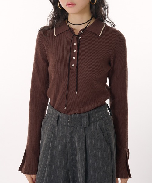 ポロシャツ ポロ ribbed knit polo / リブニットポロ レディース