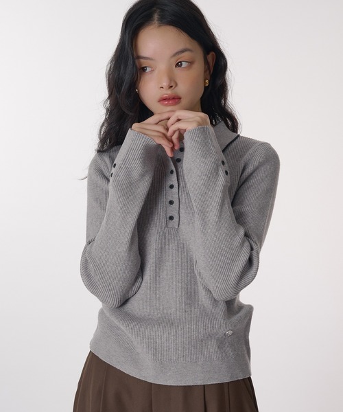 ポロシャツ ポロ ribbed knit polo / リブニットポロ レディース MUHET ポロシャツ ポロ ribbed knit polo / リブニットポロ