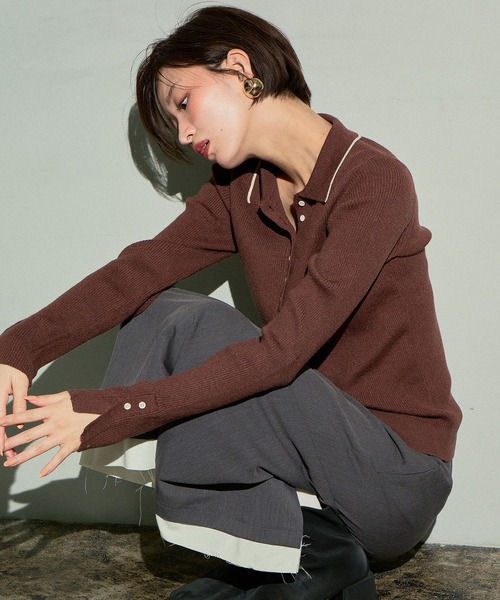 ポロシャツ ポロ Ribbed Knitted Shirt／リブニットポロシャツ レディース MUHET ポロシャツ ポロ ribbed knit polo / リブニットポロ