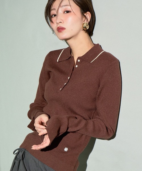ポロシャツ ポロ ribbed knit polo / リブニットポロ レディース MUHET ポロシャツ ポロ ribbed knit polo / リブニットポロ