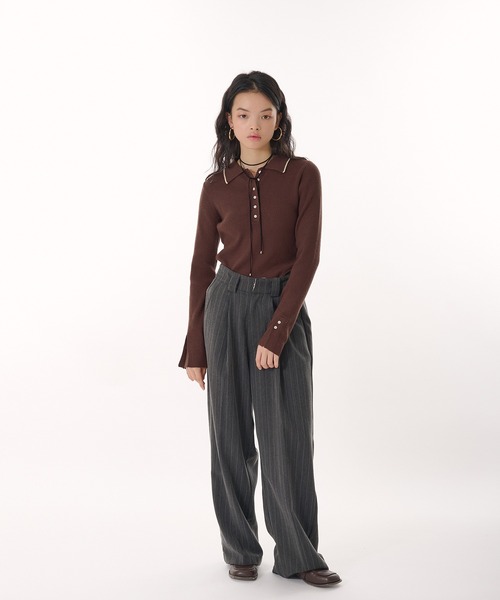 ポロシャツ ポロ Ribbed Knitted Shirt／リブニットポロシャツ レディース MUHET ポロシャツ ポロ ribbed knit polo / リブニットポロ