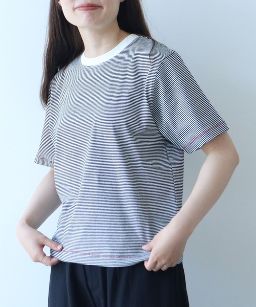 tシャツ ミジンボーダー 半袖Tシャツ レディース