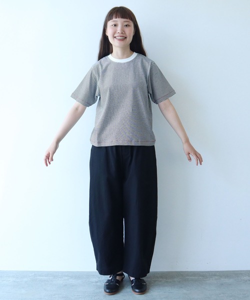 tシャツ ミジンボーダー袖口リブTシャツ レディース セール】ミジンボーダー袖口リブTシャツ（Tシャツ/カットソー