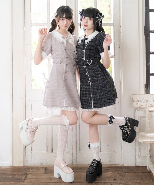 Dearmylove キラキラハートキルティングサマーツイードワンピース 3L DearMyLove ワンピース キラキラハートキルティングサマー