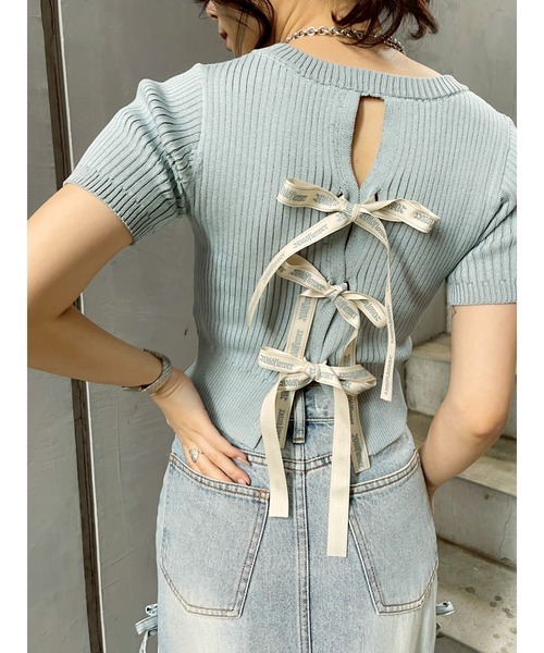 eimy タックスリーブニットトップス　バックオープンリボン eimy istoire（エイミーイストワール）の「eimy istoire ribbon