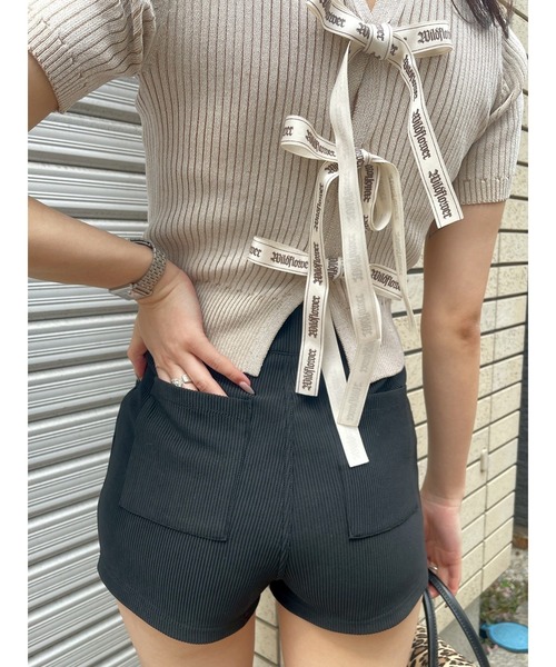 美品★etre tokyo バックオープンリボントップス EVRIS（エヴリス） ニット セーター ハーフスリーブバックオープン