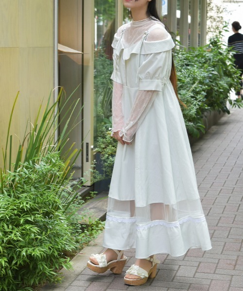 axes femme ワンピース オフショル風ストライプワンピース