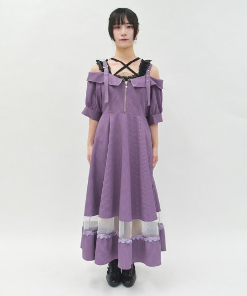 axes femme ワンピース オフショル風ストライプワンピース