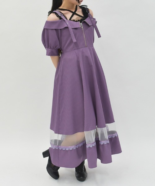 axes femme ワンピース オフショル風ストライプワンピース