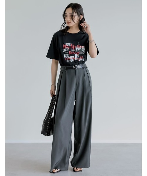 SHE TOKYO Fredグレー ワイドパンツ プリーツ入り The Dayz tokyo ワイドパンツ プリーツ グレー 裏地付き F