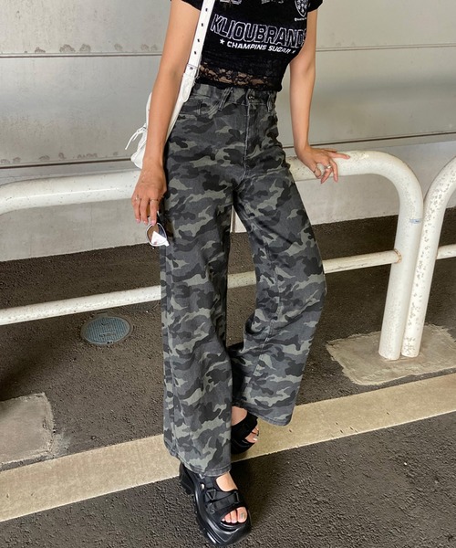 non-hedge パンツ 迷彩柄ワイドパンツ レディース : ZOZOTOWN