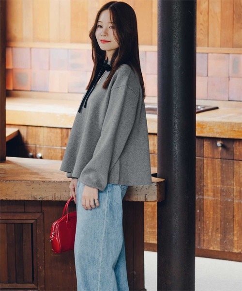 ドゥロワー 21AW 7G畔編みクルーネックフリルニット セーター 長袖 2 黒 Drawer - ドゥロワー 21AW 7G畔編みクルーネックフリルニット セーター