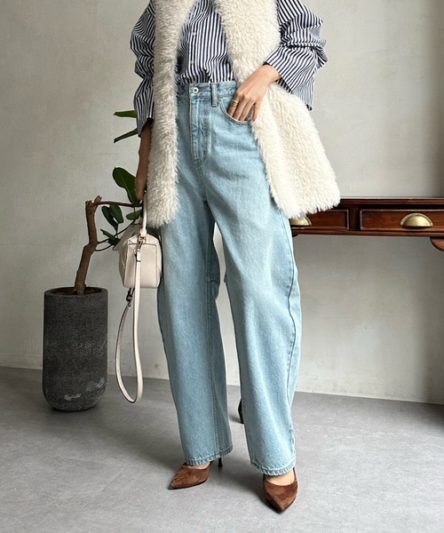 「DouDou」 加工デニムパンツ 38 サックスブルー レディース_画像4
