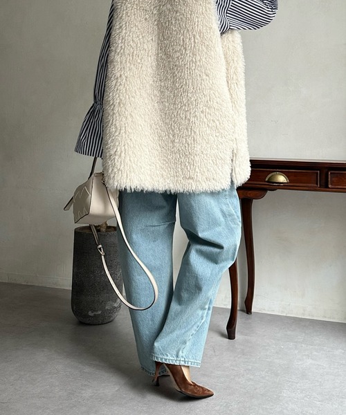 「DouDou」 加工デニムパンツ 38 サックスブルー レディース_画像6