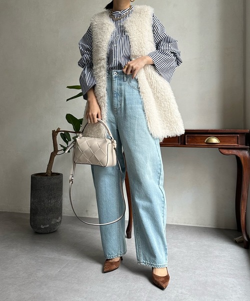 「DouDou」 加工デニムパンツ 38 サックスブルー レディース_画像7